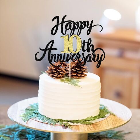 Gold Glitter 10th Wedding Anniversary Cake Topper - For 10 years Anniversary Party & Birthday Decorations (10) in Saudi Arabia