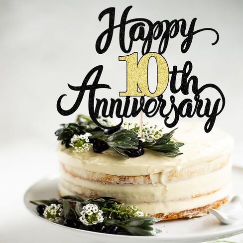 Gold Glitter 10th Wedding Anniversary Cake Topper - For 10 years Anniversary Party & Birthday Decorations (10) in Saudi Arabia