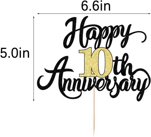 Gold Glitter 10th Wedding Anniversary Cake Topper - For 10 years Anniversary Party & Birthday Decorations (10) in Saudi Arabia