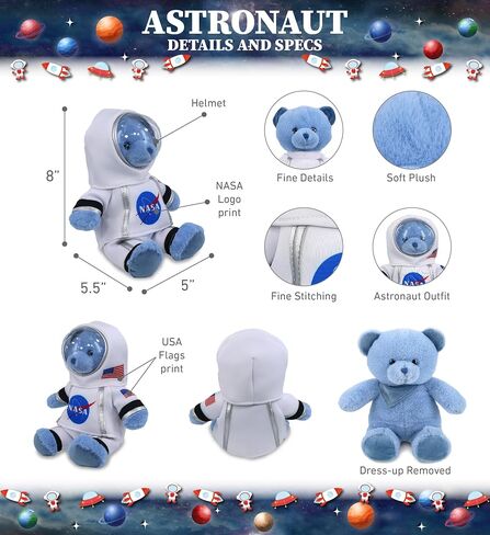 DolliBu Baby Blue Bear Astronaut Plush Toy - Wild Life Astronaut Stuffed Animal with Space Helmet and NASA Astronaut Suit, Spaceman Doll Decor for Girls and Boys with Personalization - 8 Inch in Saudi Arabia