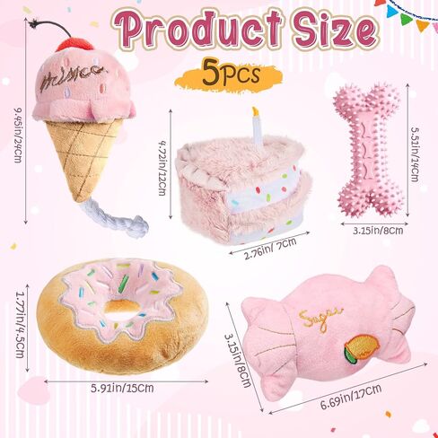 Blosssound 5 Pack Dog Birthday Toy Set Puppy Plush Squeaky Dogs Birthday Gifts Puppy Stuffed Chew Toys Cute Cake Candy Donut Ice Cream Bone Shape for Small Medium Large Breed Pet Supplies(Pink Girl) in Saudi Arabia