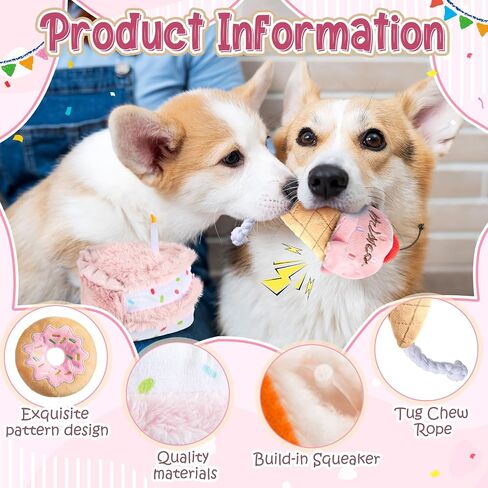 Blosssound 5 Pack Dog Birthday Toy Set Puppy Plush Squeaky Dogs Birthday Gifts Puppy Stuffed Chew Toys Cute Cake Candy Donut Ice Cream Bone Shape for Small Medium Large Breed Pet Supplies(Pink Girl) in Saudi Arabia