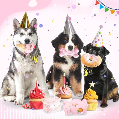Blosssound 5 Pack Dog Birthday Toy Set Puppy Plush Squeaky Dogs Birthday Gifts Puppy Stuffed Chew Toys Cute Cake Candy Donut Ice Cream Bone Shape for Small Medium Large Breed Pet Supplies(Pink Girl) in Saudi Arabia