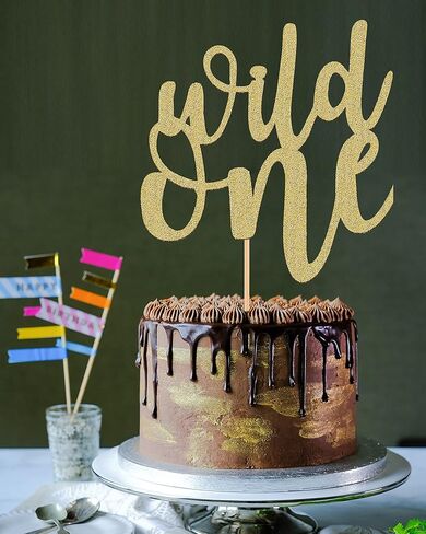 Myamped Wild One Cake Topper - Glitter Golden 1st Birthday Cake Counting Supplies ، مناسبة لمصالح استحمام الطفل ، وتكشف الجنس ، أو حفلة عيد الميلاد الأولى أو الدعائم in Kuwait
