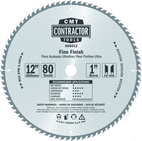CMT K08010 ITK Contractor Finishing Saw Blade and 10 X 80 Teeth, 10-Degree ATB with 5/8-Inch Bore in Saudi Arabia