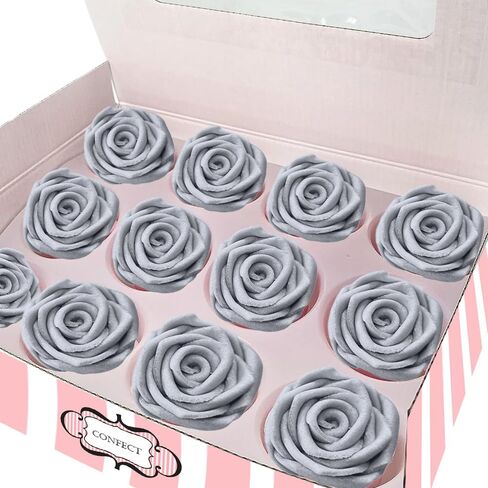 Confect Metallic Edible Lumniscent Pearl Roses | Edible Christmas Cupcake Toppers | Edible Flower For Cake Decorating | Edible Metallic Sugar - Soy-Free, Dairy-Free, Palm Oil-Free -Pack of 12 in Saudi Arabia
