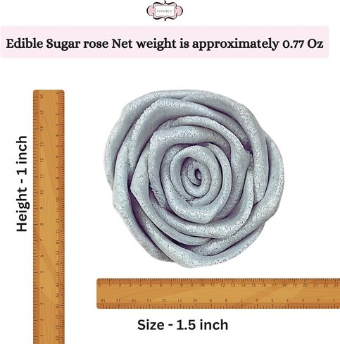 Confect Metallic Edible Lumniscent Pearl Roses | Edible Christmas Cupcake Toppers | Edible Flower For Cake Decorating | Edible Metallic Sugar - Soy-Free, Dairy-Free, Palm Oil-Free -Pack of 12 in Saudi Arabia