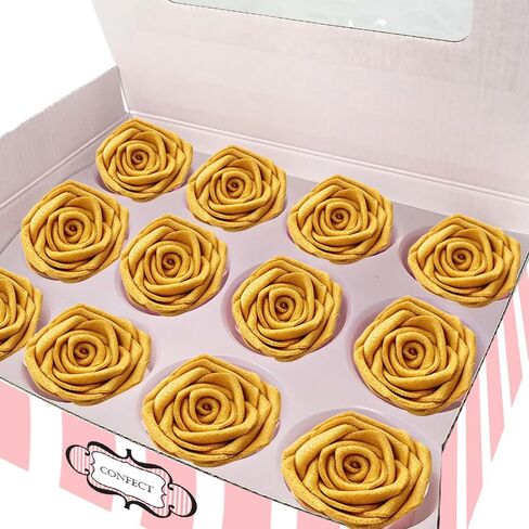 Confect Metallic Edible Lumniscent Pearl Roses | Edible Christmas Cupcake Toppers | Edible Flower For Cake Decorating | Edible Metallic Sugar - Soy-Free, Dairy-Free, Palm Oil-Free -Pack of 12 in Saudi Arabia