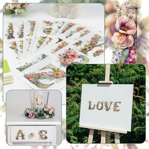 WANDIC 10 Sheets English Alphabet Flowers Rub On Transfer Stickers Furniture Decals Waterproof Stickers for DIY Crafts Present Bouquet Decoration, 10 * 30cm in Saudi Arabia