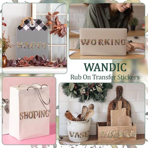 WANDIC 10 Sheets English Alphabet Flowers Rub On Transfer Stickers Furniture Decals Waterproof Stickers for DIY Crafts Present Bouquet Decoration, 10 * 30cm in Saudi Arabia
