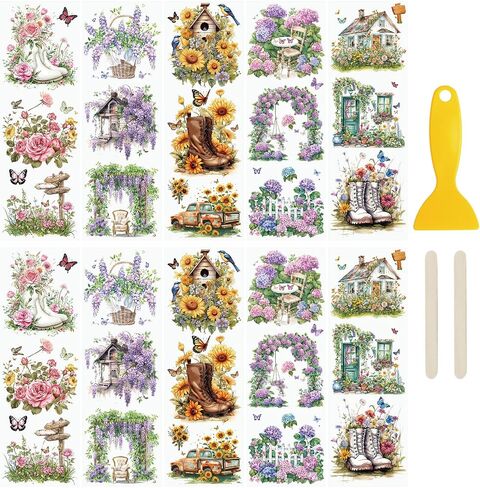 WANDIC 10 Sheets English Alphabet Flowers Rub On Transfer Stickers Furniture Decals Waterproof Stickers for DIY Crafts Present Bouquet Decoration, 10 * 30cm in Saudi Arabia