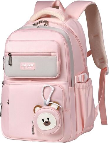 Leaper Preppy Backpack for Teens : 18.5 inch Bookbag Multi-pocket for School Daily -Water Resistant Anti Theft Middle Highschool Student - Aged 10-16 - Gifts for Girls and Kids(Pink) in Kuwait
