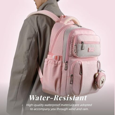 Leaper Preppy Backpack for Teens : 18.5 inch Bookbag Multi-pocket for School Daily -Water Resistant Anti Theft Middle Highschool Student - Aged 10-16 - Gifts for Girls and Kids(Pink) in Kuwait