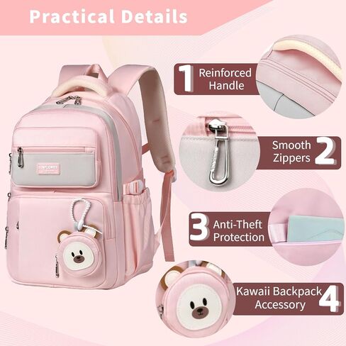 Leaper Preppy Backpack for Teens : 18.5 inch Bookbag Multi-pocket for School Daily -Water Resistant Anti Theft Middle Highschool Student - Aged 10-16 - Gifts for Girls and Kids(Pink) in Kuwait