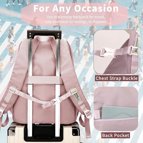 Leaper Preppy Backpack for Teens : 18.5 inch Bookbag Multi-pocket for School Daily -Water Resistant Anti Theft Middle Highschool Student - Aged 10-16 - Gifts for Girls and Kids(Pink) in Kuwait