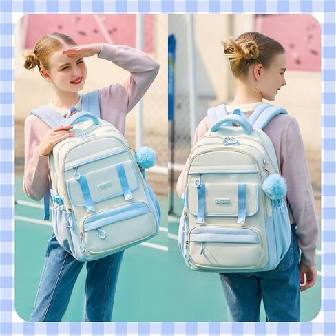 School Backpack for Girls, Laptop Backpack 15.6 Inch Kids Elementary Middle High School Bag Anti Theft Cute College Bookbags for Teens Girls Women Students Casual Travel Daypack,Green Beige in Saudi Arabia