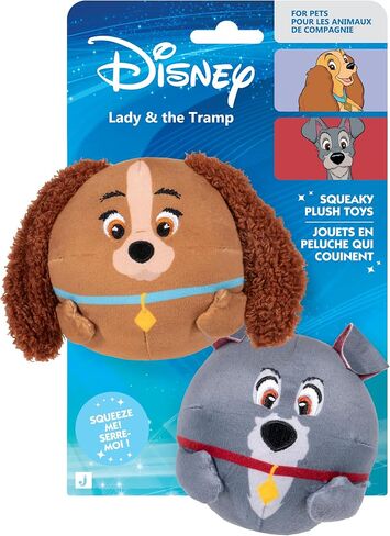 Disney Lady and The Tramp Squeaky Plush Dog Toy 2-Pack - Two 3.5-Inch Plush with Squeakers Inside in Saudi Arabia