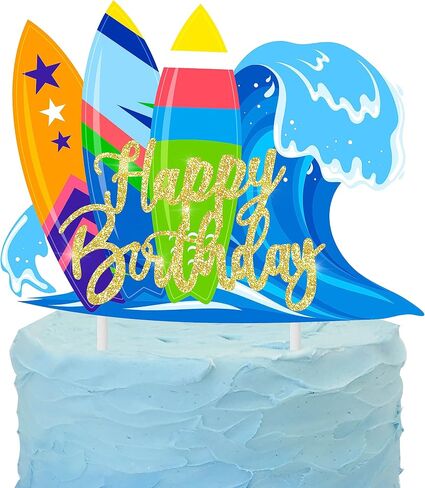 Surfing Cake Topper Decorations Surfer Birthday Party Decorations Glitter Surfboard Happy Birthday Cake Topper for Beach Surfing Hawaii Luau Theme Birthday Party Baby Shower Cake Decorations in Saudi Arabia