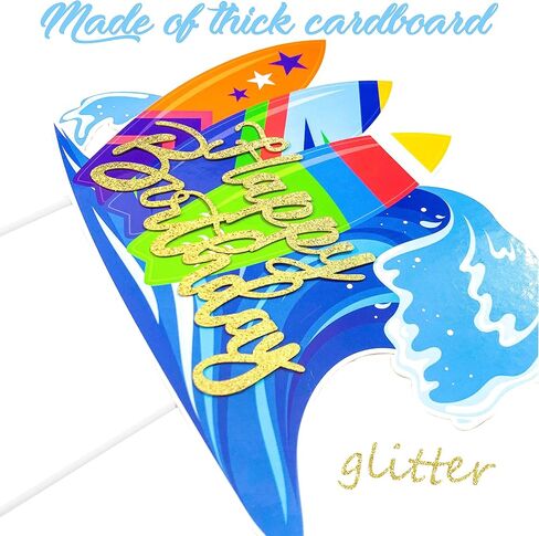 Surfing Cake Topper Decorations Surfer Birthday Party Decorations Glitter Surfboard Happy Birthday Cake Topper for Beach Surfing Hawaii Luau Theme Birthday Party Baby Shower Cake Decorations in Saudi Arabia