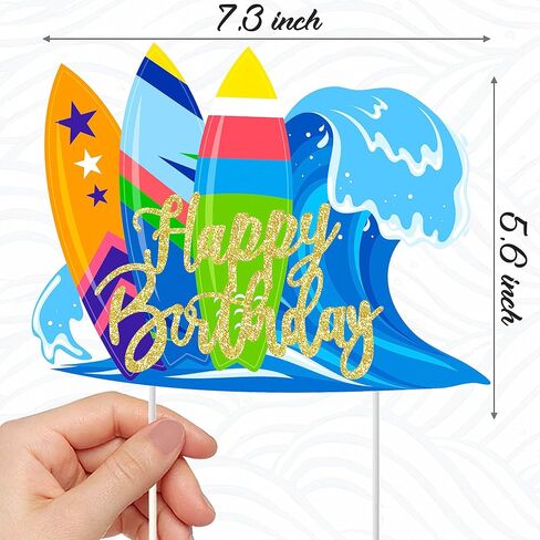 Surfing Cake Topper Decorations Surfer Birthday Party Decorations Glitter Surfboard Happy Birthday Cake Topper for Beach Surfing Hawaii Luau Theme Birthday Party Baby Shower Cake Decorations in Saudi Arabia