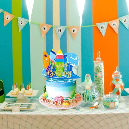Surfing Cake Topper Decorations Surfer Birthday Party Decorations Glitter Surfboard Happy Birthday Cake Topper for Beach Surfing Hawaii Luau Theme Birthday Party Baby Shower Cake Decorations in Saudi Arabia