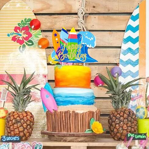 Surfing Cake Topper Decorations Surfer Birthday Party Decorations Glitter Surfboard Happy Birthday Cake Topper for Beach Surfing Hawaii Luau Theme Birthday Party Baby Shower Cake Decorations in Saudi Arabia