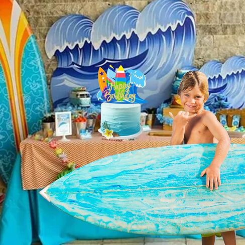 Surfing Cake Topper Decorations Surfer Birthday Party Decorations Glitter Surfboard Happy Birthday Cake Topper for Beach Surfing Hawaii Luau Theme Birthday Party Baby Shower Cake Decorations in Saudi Arabia
