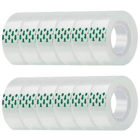 12 Rolls Clear Tape ، تعبئة الشريط الشفافة ، شريط التفاف الهدية 3/4 * 900 بوصة لالتفاف الهدايا للمكتب ، المنزل ، المدرسة in Kuwait