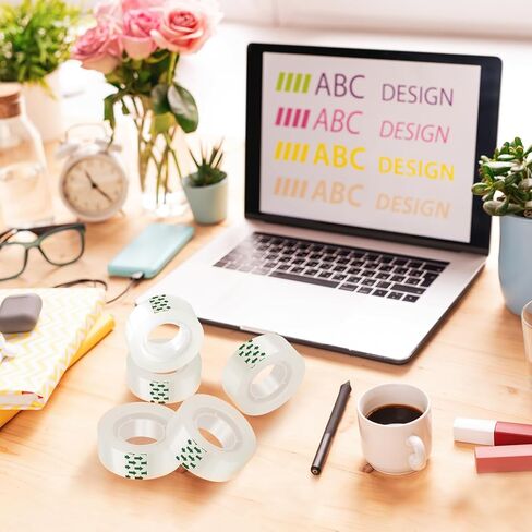 12 Rolls Clear Tape ، تعبئة الشريط الشفافة ، شريط التفاف الهدية 3/4 * 900 بوصة لالتفاف الهدايا للمكتب ، المنزل ، المدرسة in Kuwait