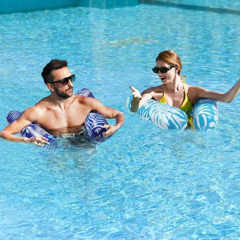 Pool Floats - 2 Pack Pool Floats Adult Size, 4-in-1 Pool Floaties Hammock, Inflatable Pool Floats, Non-Stick PVC Material Pool Floats Adult - Blue in Kuwait