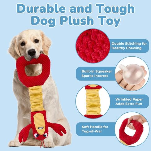 Squeaky Dog Puppy Toys, Stuffed Plush Animal to Keep Them Busy for Small Medium Large Dogs & Aggressive Chewers, Soft Indestructible Pet Chew Toys with Crinkle Paper, Best Tug of War Stuff for Puppies in Kuwait
