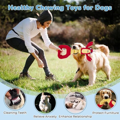 Squeaky Dog Puppy Toys, Stuffed Plush Animal to Keep Them Busy for Small Medium Large Dogs & Aggressive Chewers, Soft Indestructible Pet Chew Toys with Crinkle Paper, Best Tug of War Stuff for Puppies in Kuwait