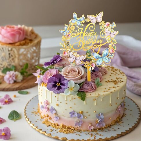 6 أجهزة كمبيوتر سعيدة كعكة عيد ميلاد سعيد أقطار الذهب الفراشة زهرة أكريليك كب كيك أعلى الأقطار لمختلف زخارف المعجنات الذكرى السنوية in Saudi Arabia
