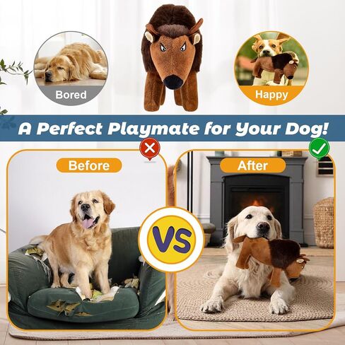 Squeaky Dog Puppy Toys, Stuffed Plush Animal to Keep Them Busy for Small Medium Large Dogs & Aggressive Chewers, Soft Indestructible Pet Chew Toys with Crinkle Paper, Best Tug of War Stuff for Puppies in Kuwait