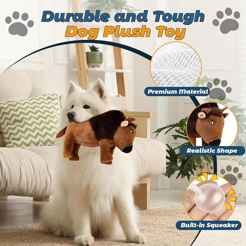 Squeaky Dog Puppy Toys, Stuffed Plush Animal to Keep Them Busy for Small Medium Large Dogs & Aggressive Chewers, Soft Indestructible Pet Chew Toys with Crinkle Paper, Best Tug of War Stuff for Puppies in Kuwait