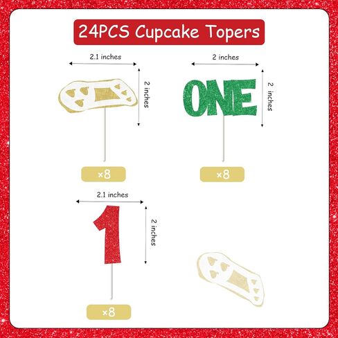 25 Pcs Holy Cannoli I’m One Birthday Cake & Cupcake Topper Set, Red Glitter Happy Birthday Cake Topper Decor, Italian Food Theme Cupcake Picks for 1st Birthday Party Supplies in Saudi Arabia