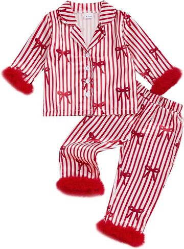 Baby Boy Girl Christmas Silk Pajamas Set Button Down Deer Santa Long Sleeve Shirts Tops and Pants Satin Pj Sets in Kuwait