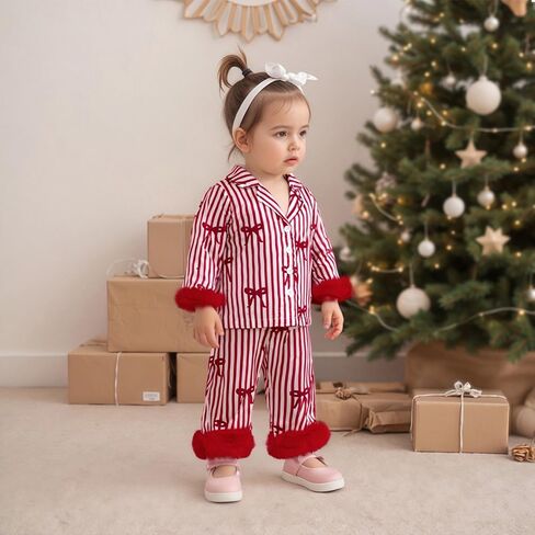 Baby Boy Girl Christmas Silk Pajamas Set Button Down Deer Santa Long Sleeve Shirts Tops and Pants Satin Pj Sets in Kuwait