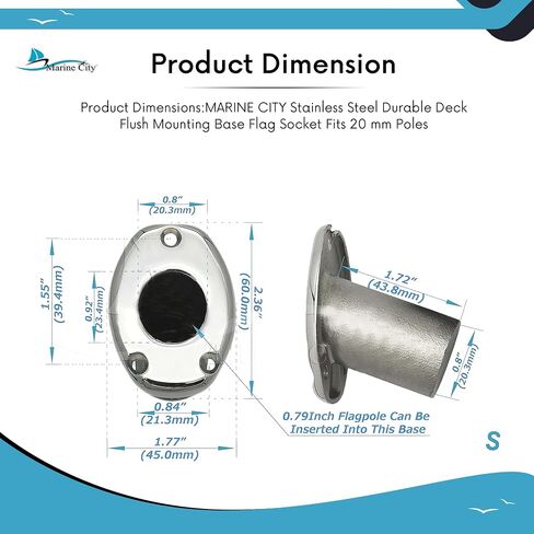 MARINE CITY 316 Grade Stainless Steel Durable Deck Flush Mounting Base Flag Socket Grade T-Handle (Fits for 1 Inch Pole) for Boats – Yachts – Marines – Hardware Accessories (Pack of 1) in Kuwait