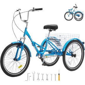 دراجة ثلاثية العجلات للبالغين قابلة للطي من VEVOR، دراجة ثلاثية العجلات قابلة للطي للبالغين مقاس 26 بوصة، دراجة طراد من الفولاذ الكربوني ذات 3 عجلات مع سلة كبيرة ومقعد قابل للتعديل، دراجات ثلاثية العجلات قابلة للطي لنزهة التسوق للنساء والرجال وكبار السن ( in Kuwait