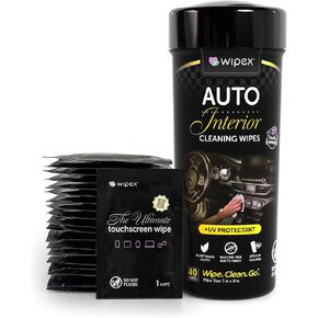 Wipex Auto Interior Car Cleaning Wipes - Plant Based Car Wipes - Lavender Essence, Safe for Vinyl, Rubber, Plastic, Leather, Chrome, Non-Greasy Matte Finish, UV Protectant, 40Ct Car Detailing Supplies in Kuwait