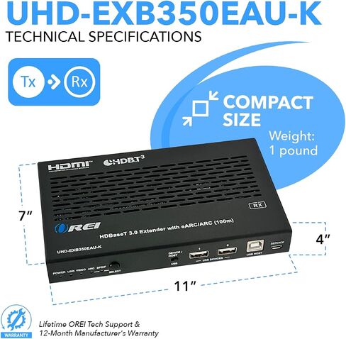 موسع OREI 8K KVM eARC HDMI Balun HDBaseT 3.0 UltraHD 4K @ 120 هرتز 4:4:4 عبر كابل CAT6/7 فردي مع USB، VRR، LAN، Dolby Vision، CEC، ARC ودعم IR، RS-232 حتى 330 قدم مخرج صوت - إثبات المفهوم in Saudi Arabia