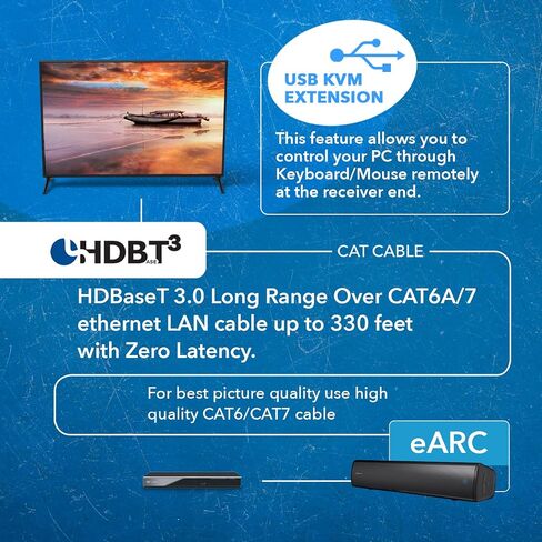 موسع OREI 8K KVM eARC HDMI Balun HDBaseT 3.0 UltraHD 4K @ 120 هرتز 4:4:4 عبر كابل CAT6/7 فردي مع USB، VRR، LAN، Dolby Vision، CEC، ARC ودعم IR، RS-232 حتى 330 قدم مخرج صوت - إثبات المفهوم in Saudi Arabia