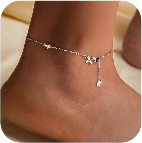 UTISUVIKO Heart Anklet for Women S925 Sterling Silver Adjustable Girl Summer Beach Foot Chain Cute Heart Anklet Bracelets Mother's Day Graduation Jewelry Gifts for Mom Wife Girlfriend in Saudi Arabia