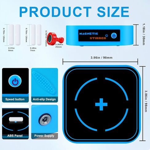 محرك مغناطيسي 3000 دورة في الدقيقة، لوحة تحريك مغناطيسية مع قضيب تحريك و5 سرعات لضبط السرعة، خلاط مغناطيسي صغير، سعة التحريك القصوى 2000 مل - أصفر in Kuwait