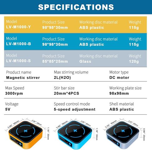 محرك مغناطيسي 3000 دورة في الدقيقة، لوحة تحريك مغناطيسية مع قضيب تحريك و5 سرعات لضبط السرعة، خلاط مغناطيسي صغير، سعة التحريك القصوى 2000 مل - أصفر in Kuwait