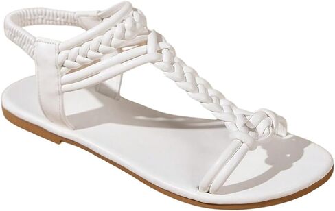 GORGLITTER Women's Braided Elastic Ankle Strap Flats Vacation Open Toe Leather Summer Sandals in Saudi Arabia
