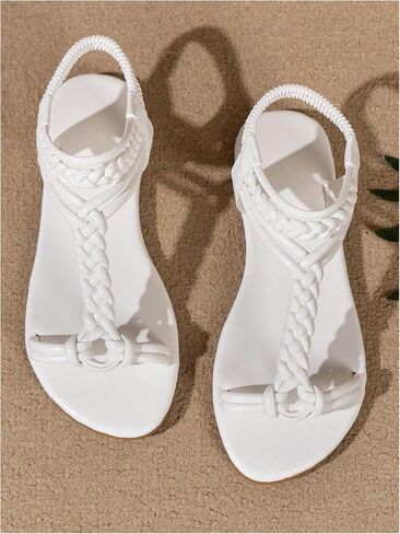 GORGLITTER Women's Braided Elastic Ankle Strap Flats Vacation Open Toe Leather Summer Sandals in Saudi Arabia