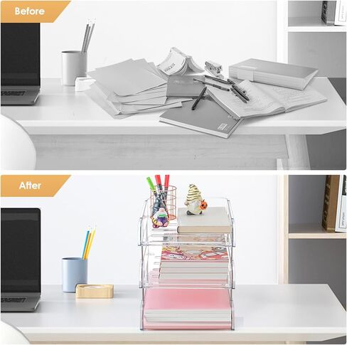 Desk Organizer and Storage,4-Tier Paper Letter Tray Organizer,Stackable Clear Desktop Organizer with 4 File Folder for Documents,Book Magazine Storage,Office Supplies, (Clear,4 Pack) in Kuwait
