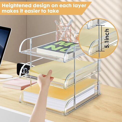 Desk Organizer and Storage,4-Tier Paper Letter Tray Organizer,Stackable Clear Desktop Organizer with 4 File Folder for Documents,Book Magazine Storage,Office Supplies, (Clear,4 Pack) in Kuwait